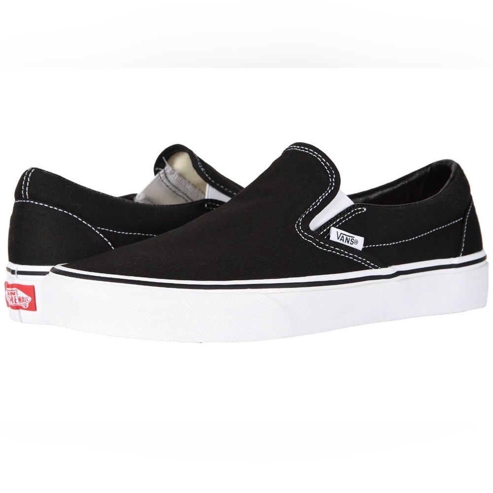 NWT Vans Classic Slip-On Shoes in Black Size 6- White Accents - Picture 2 of 9